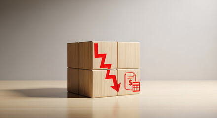 Financial Crisis Economic Decline Red Arrow Wooden Blocks Copy Space