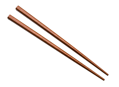 Pair of wooden chopsticks isolated on transparent background
