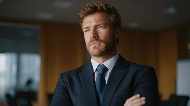 Business director standing before a tense boardroom during a financial crisis presentation — concept of executive leadership under pressure, strategic resilience, and emotional stability in