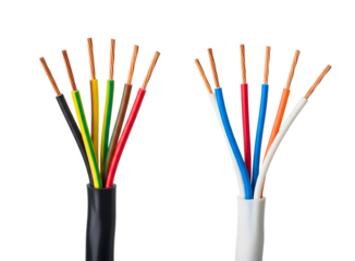 Two bundles of electrical wires isolated on transparent background