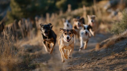 Wide outdoor fenced area where dogs of all sizes run freely under warm sunlight — a visual celebration of freedom, happiness, and the restorative effects of open playtime for once-abandoned