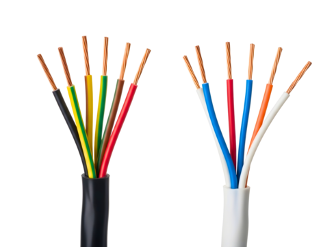 Two bundles of electrical wires isolated on transparent background