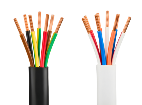 Two bundles of electrical wires isolated on transparent background