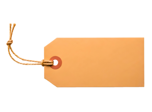 Blank brown paper tag with string isolated on transparent background