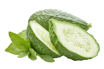 Freshly sliced chayote with leaves isolated on transparent background. Fresh chayote isolated on white background.