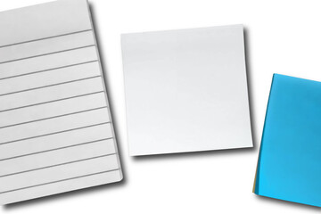 Blank notepads in lined white and solid blue. clean, minimalist stock photo, ideal for office supply, organization, or productivity visuals for text overlays. Background banner with copy space.