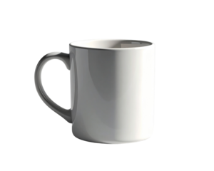 A realistic 3D render of a simple white coffee mug shot from a slight side angle, han 