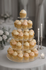 A tiered cupcake stand with isolated color. wedding, reception, party, or event catering design element.