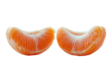 Segments of a peeled mandarin orange isolated on transparent background. Fresh orange tangerine cut in half isolated on white background.