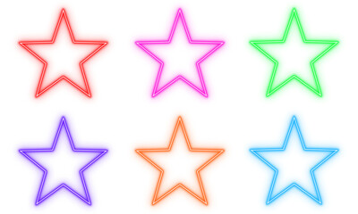 Stars outline neon light frame, set of colorful shaped object elements isolated on white background