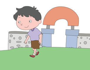 Boy walking through the park