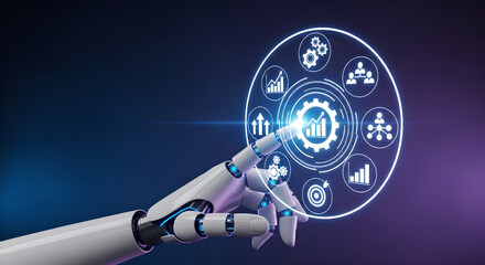 AI Robot Hand Touching Business Data Interface Copy Space