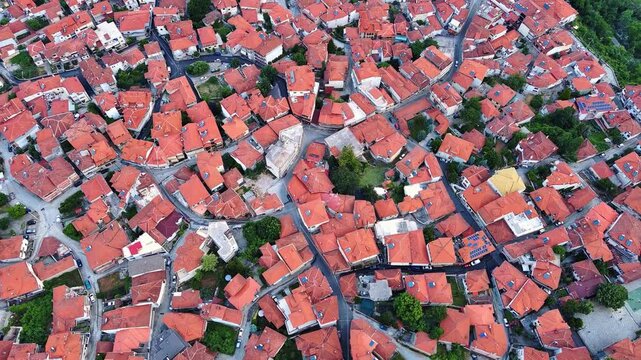 Greek town of Litochoro with small houses and narrow streets