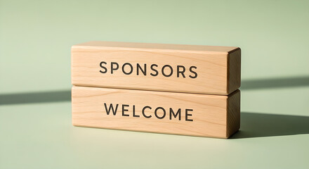 Sponsors Welcome Wooden Blocks Green Background Copy Space