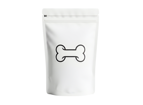 White dog treat bag with bone icon isolated on transparent background