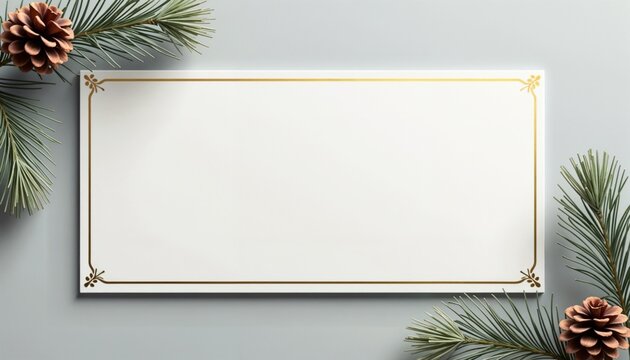 Flat modern design with clean white card and golden line edges on neutral gray background, winter sale template, copy space