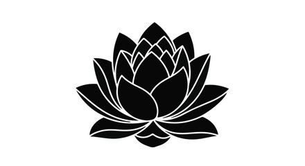 Elegant black silhouette of a blooming lotus flower symbolizing peace and purity