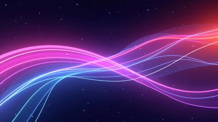 Abstract wave of vibrant glowing light trails on a starry backdrop