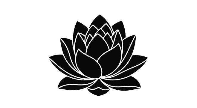 Elegant black silhouette of a blooming lotus flower symbolizing peace and purity