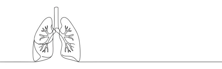 Continuous one line drawing of human lungs. Concept of respiratory system, health and anatomy