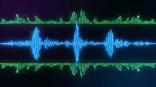 Digital Audio Spectrum Analyzer with Glowing Blue and Green Soundwaves.