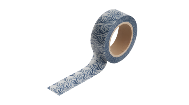 Roll of Blue Washi Tape with Wave Pattern on White Background craft crafting isolated on a transparent background