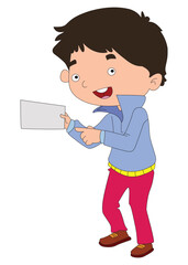 A boy is smiling with a paper
