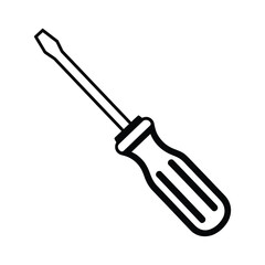 Simple line drawing of a classic flathead screwdriver tool