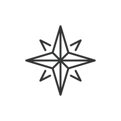 A black compass rose icon against a white background It has eight points with four small arrowlike extensions on the outside