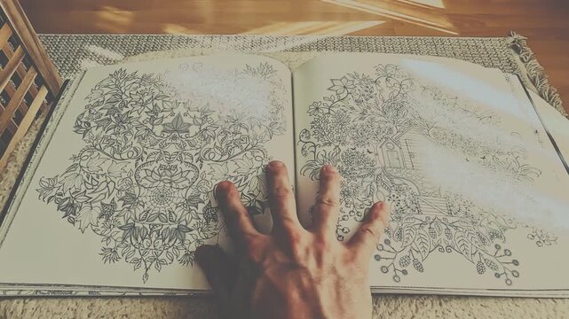 a person looking at patterned book pages