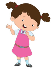 Girl in school uniform pointing