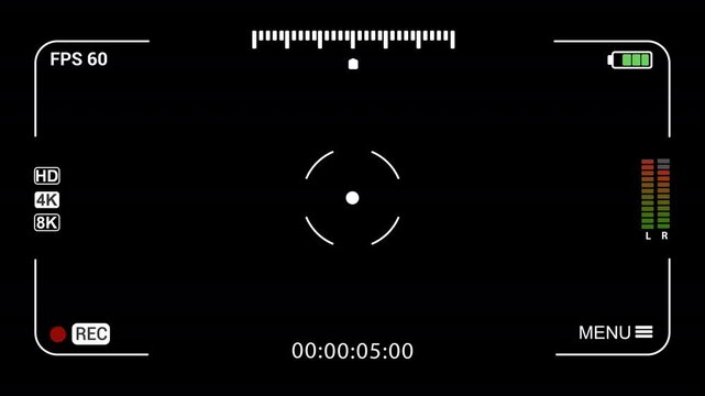 Video camera recorder screen overlay ,screen interface with alpha channel  and multiple settings and timer. alpha channel only 4k.

