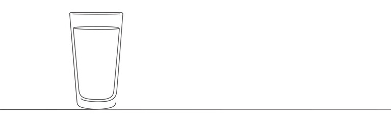 Continuous one line drawing of a glass of water. Concept of hydration, health and refreshment