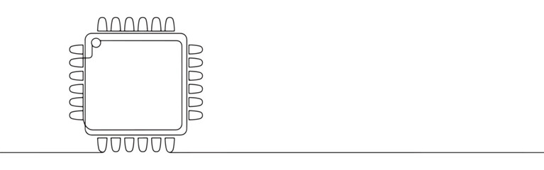 Continuous one line drawing of a computer chip or microchip. Concept of technology, electronics and data