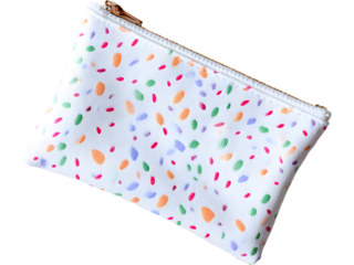 Colorful patterned fabric snack pouch isolated on transparent background, representing eco lifestyle and reusable design for everyday use.
