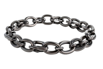 Obraz premium Silver chunky chain bracelet with skull links isolated on transparent background. Strong metal chain links isolated on white background.