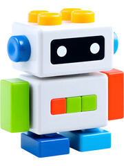 Playful educational coding robot toy isolated on transparent background, representing technology learning and fun innovation for children.