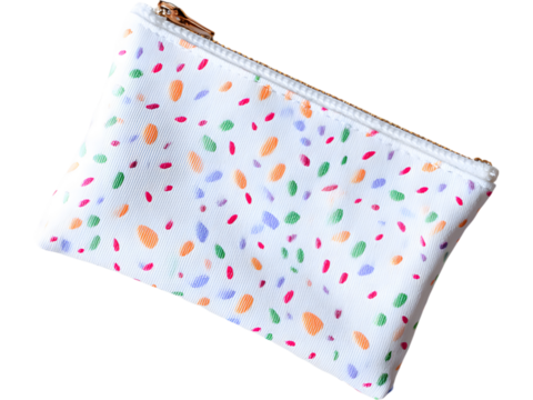 Colorful patterned fabric snack pouch isolated on transparent background, representing eco lifestyle and reusable design for everyday use.