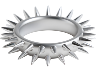 Metallic spiky acupressure ring isolated on transparent background, symbolizing stress relief and hand reflexology therapy.