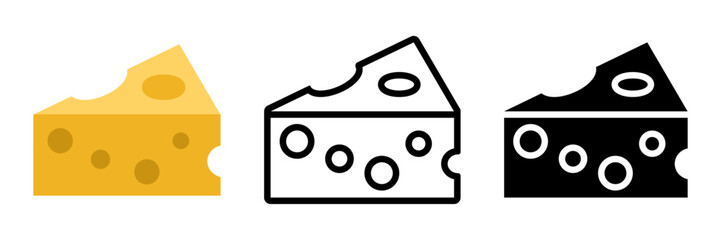 Cheese Icons Set – Color, Outline and Silhouette Vector on Transparent Background