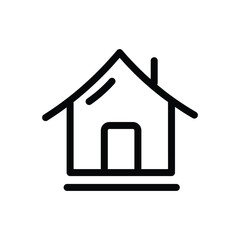 A black line drawing of a house featuring a peaked roof chimney door and a horizontal line beneath