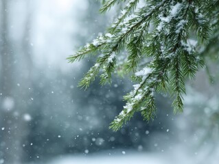 Snowy Fir Branch Winter Scene Evergreen Tree Frosty Needles Cold Weather Conifer Forest Outdoor Seasonal Nature Background Serene Winter Wonderland