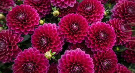 Close up of beautiful dark red dahlia flowers in full bloom