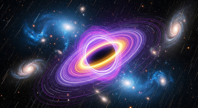 Black hole in space with galaxies and stars in the background