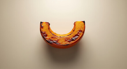 Roasted Pumpkin Slice Centered on Beige Background