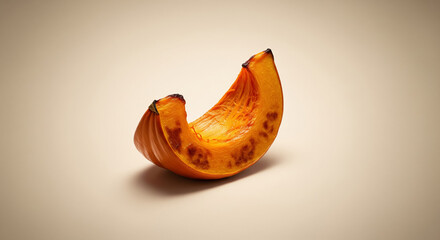 Single Roasted Pumpkin Slice on Beige Background