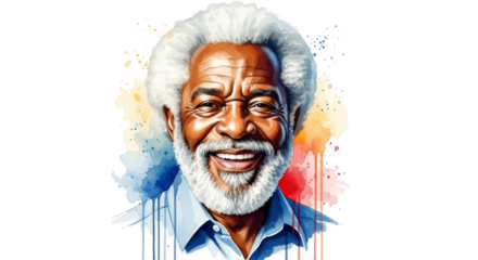 Smiling elderly man with white hair and beard isolated on a transparent background senior man portrait
