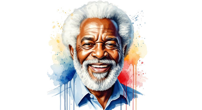 Smiling elderly man with white hair and beard isolated on a transparent background senior man portrait - Powered by Adobe