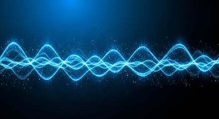 Abstract blue light wave illustration on dark background with bokeh effect