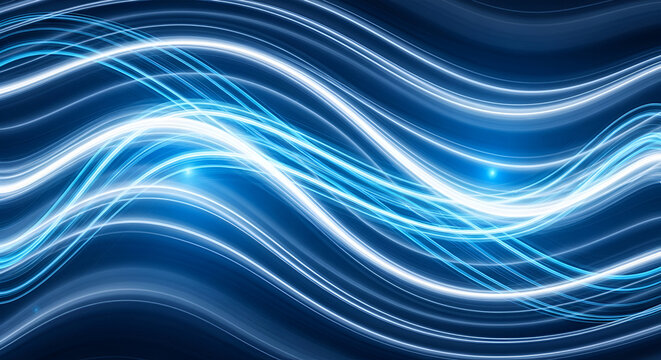 Abstract blue light trails, digital background with smooth wavy pattern design